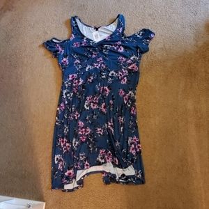 Green floral cold shoulder dress